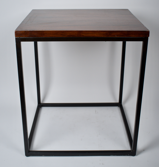 Wood top, black metal base side table