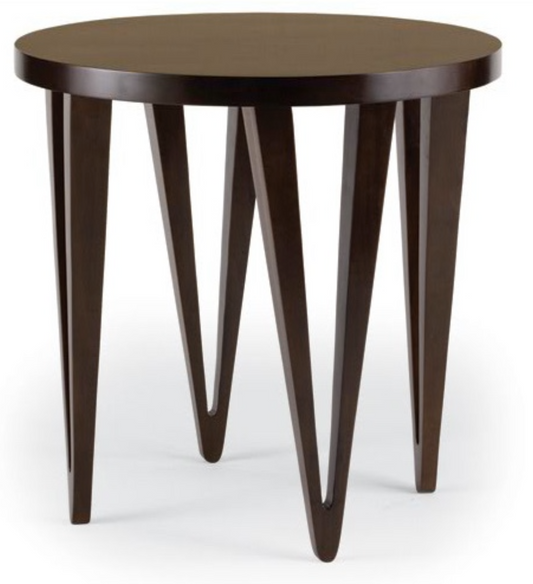 Dark polished wood side table with 4 V-shaped legs