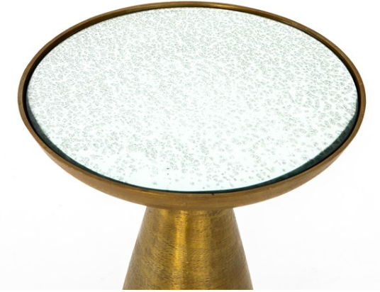 Brass pedestal side table with beveled antique mirror top