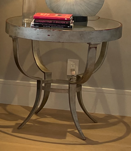 Vintage Fairmount side tables, silver frame, glass top