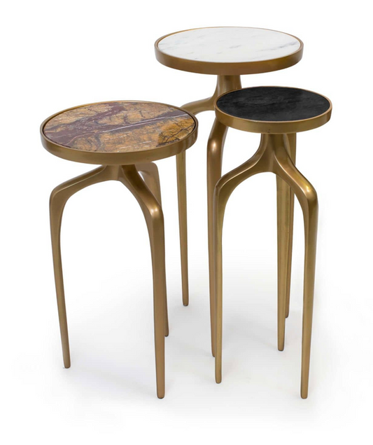 Stone topped, brass legs, side tables