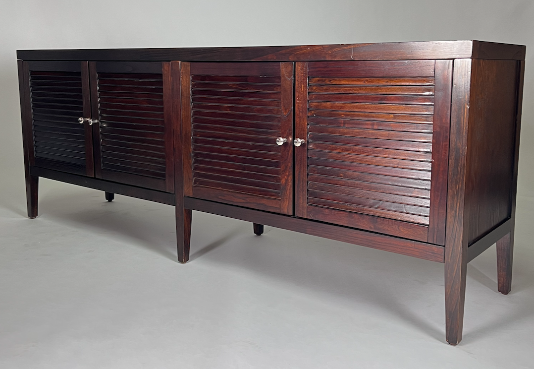 Dark brown louvered media cabinet or buffet