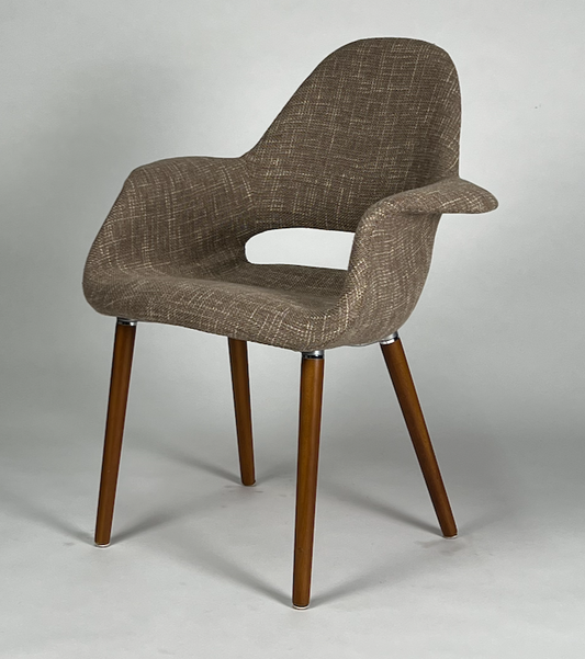Brown tweed Saarinen styled chair with wood legs