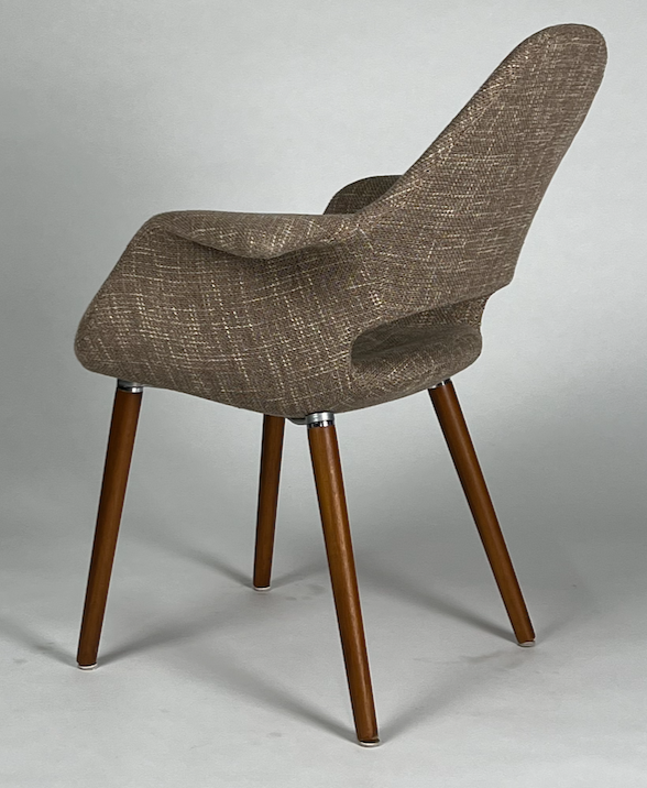 Brown tweed Saarinen styled chair with wood legs
