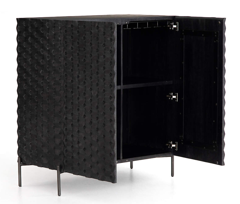 Black CNC carved cabinet / bar cabinet with iron legs