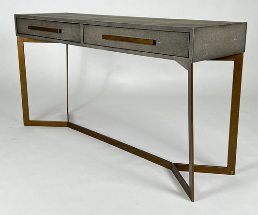 Gray shagreen and brass console table or desk