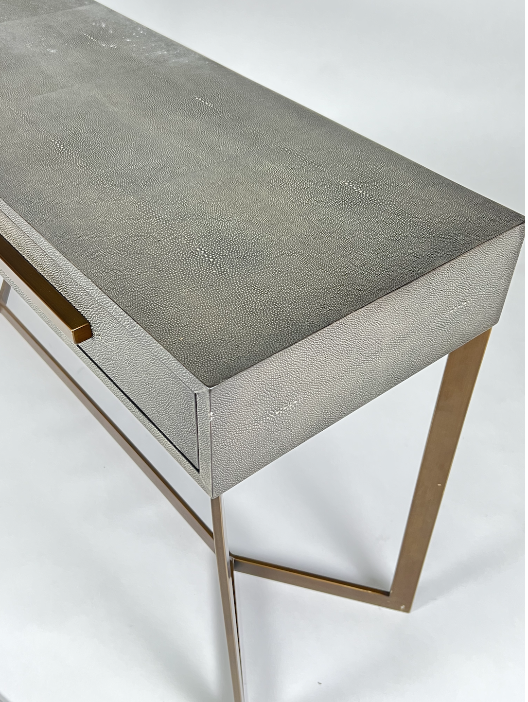Gray shagreen and brass console table or desk