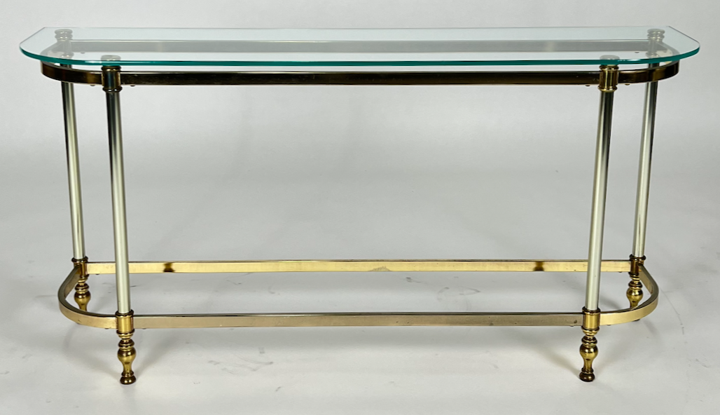 Vintage brass console with glass top