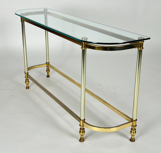 Vintage brass console with glass top
