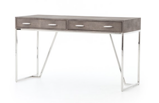 Shagreen desk with chrome legs and drawer pulls