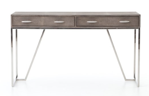 Shagreen desk with chrome legs and drawer pulls