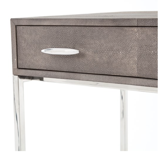 Shagreen desk with chrome legs and drawer pulls