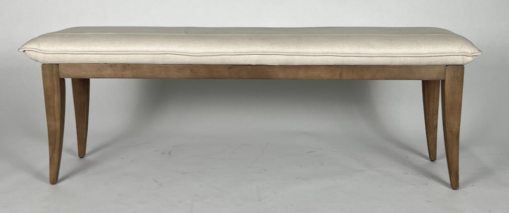 Cream channel upholstered bench with wood tapered legs