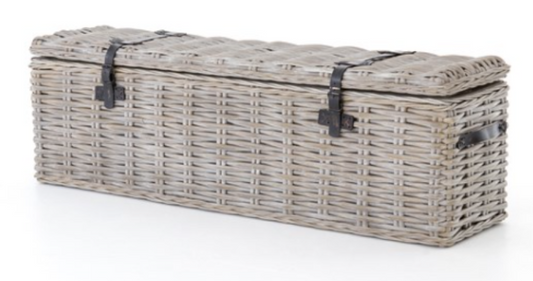 Gray rattan truck with leather straps