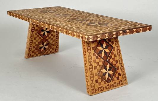 Vintage wood marquetry coffee table or bench