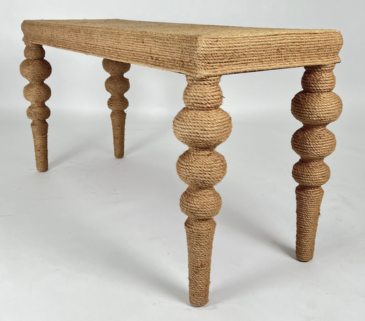 Rope wrapped console table with turned legs