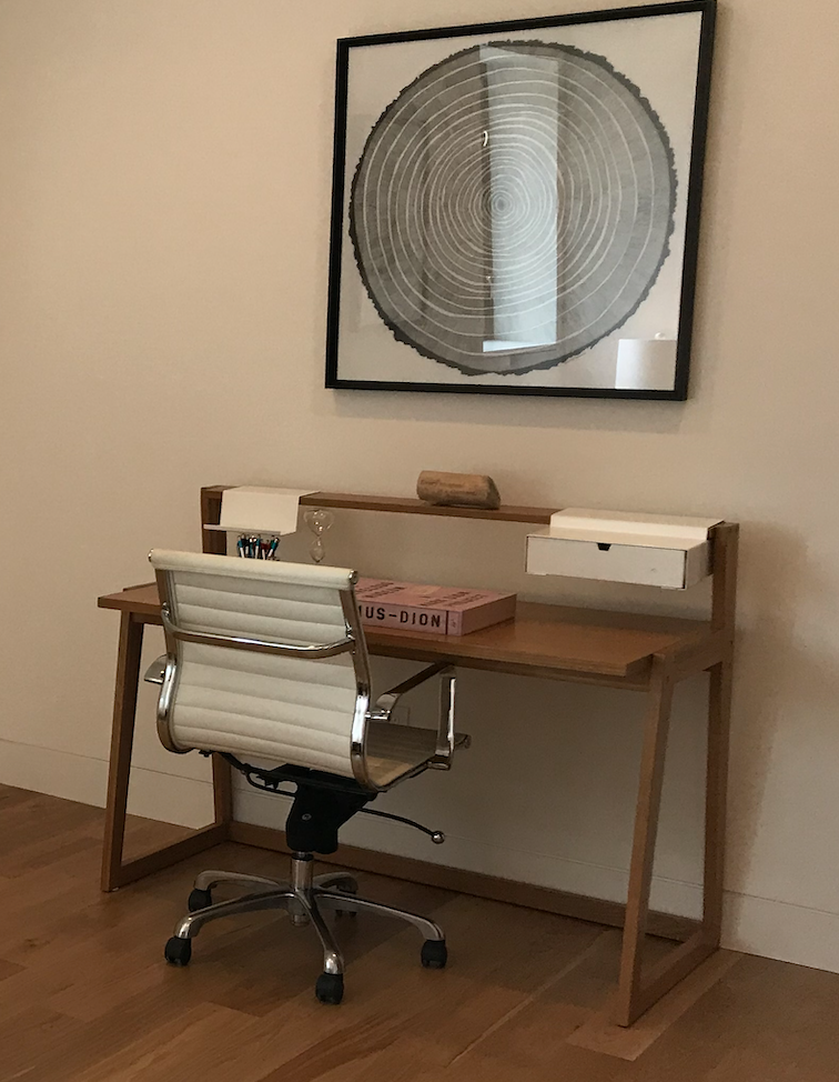 Maple desk with 2 removable white containers