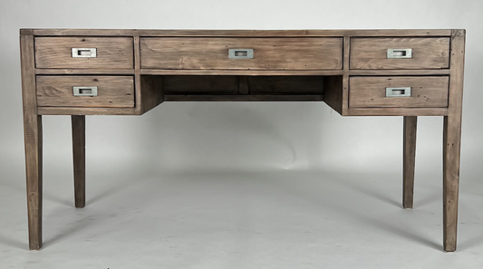 Wood desk with 5 drawers and matte hardware