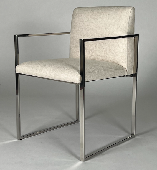Cream fabric, square chrome frame dining chair