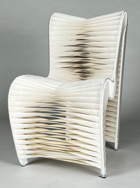 Curvaceous cream seat belt chair
