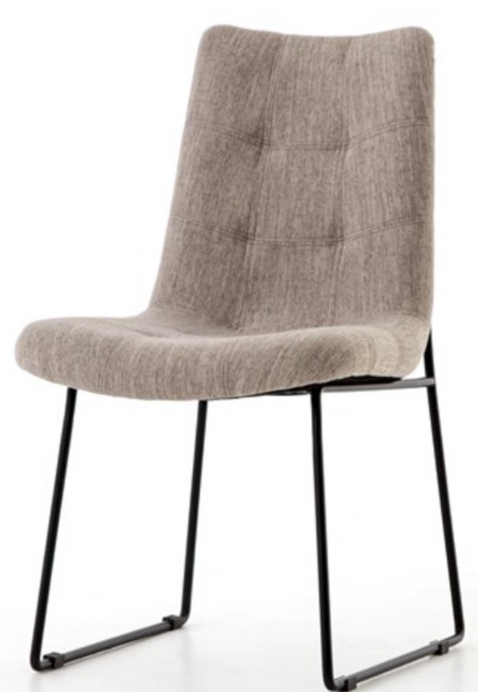 Taupe upholstered chair with metal frame