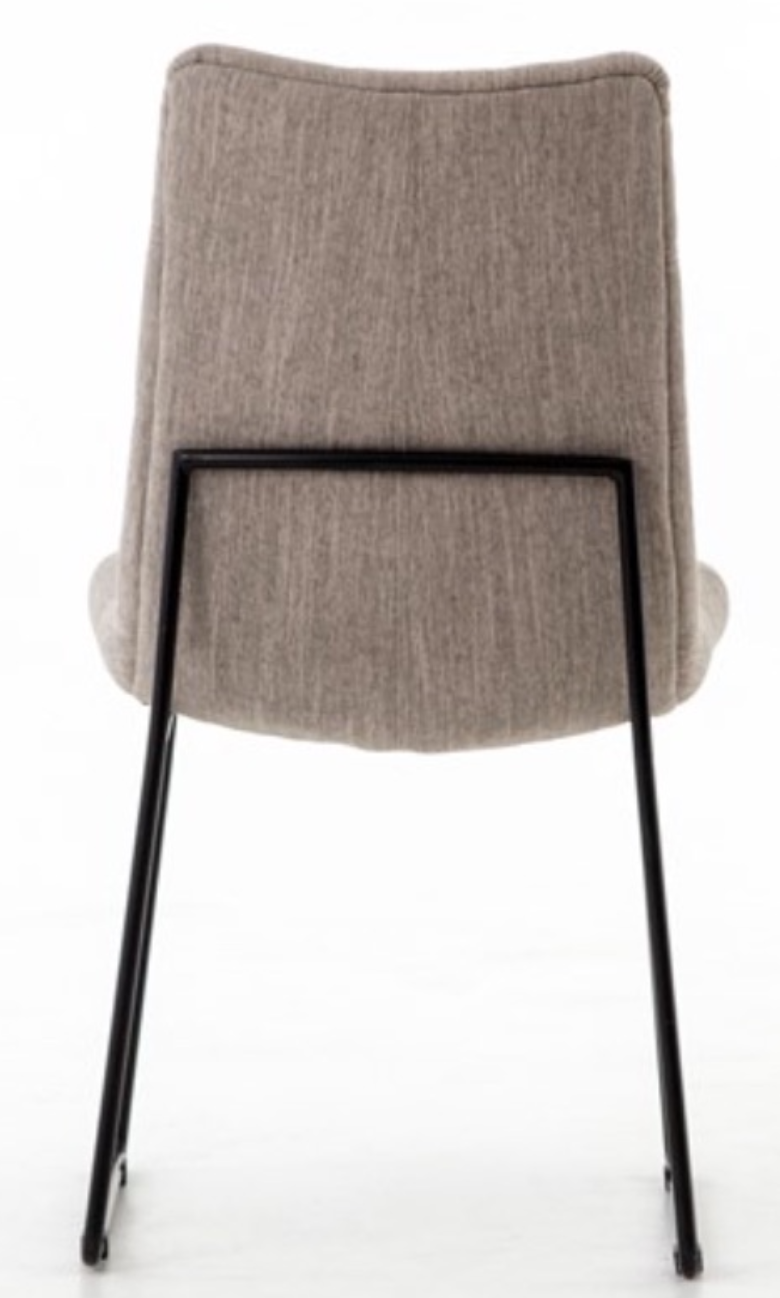 Taupe upholstered chair with metal frame