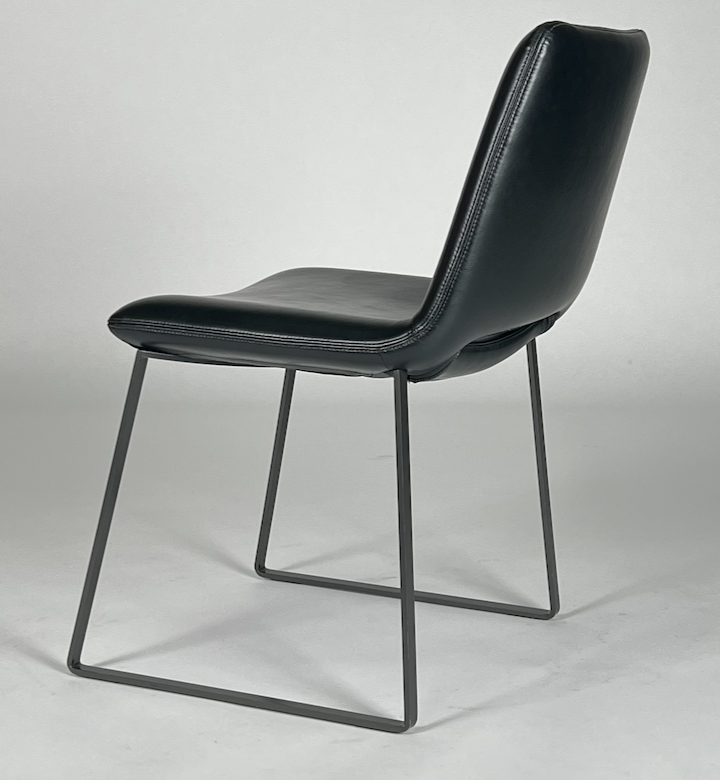 Black leather chair with black iron frame