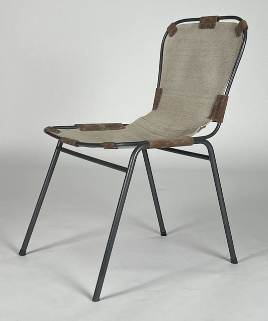 Canvas and leather seat, metal frame chair