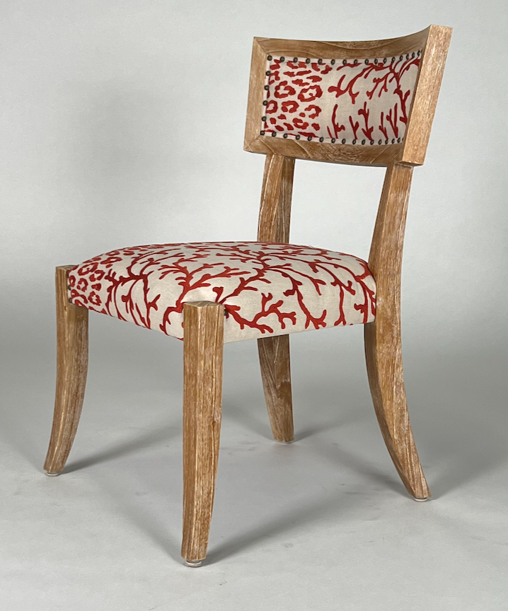 Cream with coral pattern fabric, cerused wood frame