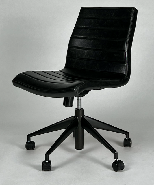Black leather armless rolling desk chair