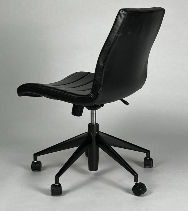 Black leather armless rolling desk chair