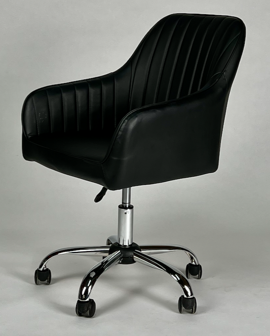Black leather rolling desk chair