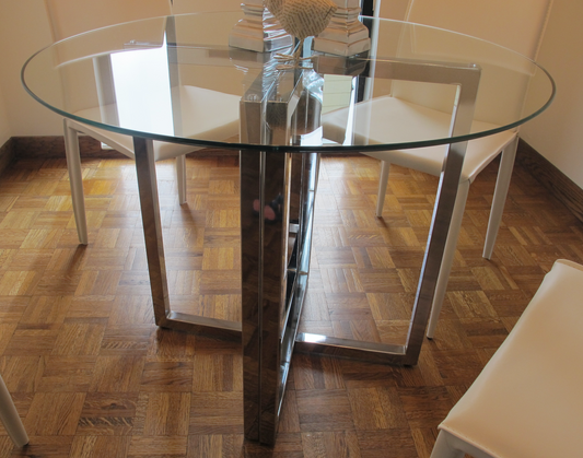 Round glass dinning table with chrome 2 part base