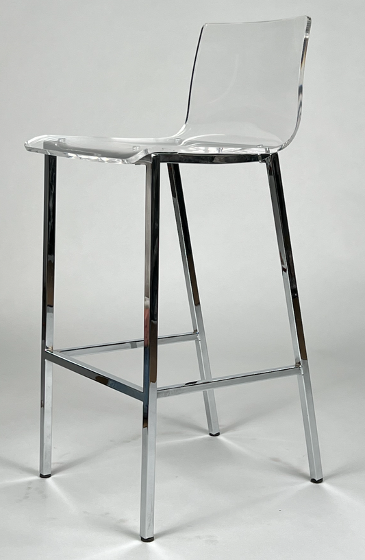 Molded clear acrylic seat and back, bar stool with chrome base