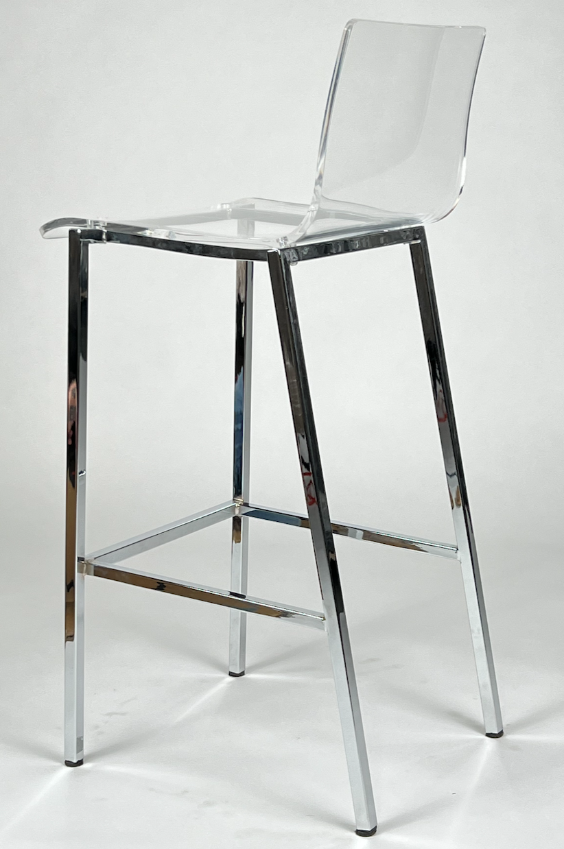 Molded clear acrylic seat and back, bar stool with chrome base