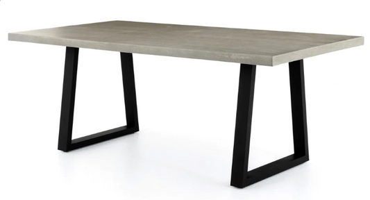 Gray poly resin top, matte black powder coated base dining table