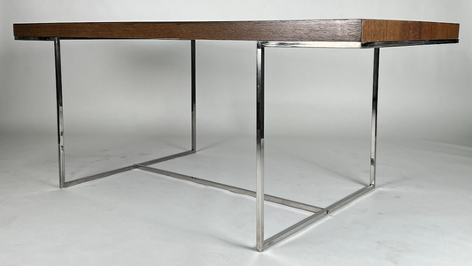 Dark wood ombre top rectangular dining table with chrome base