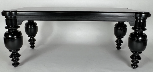 Gloss black heavily turned legs, rectangular dining table