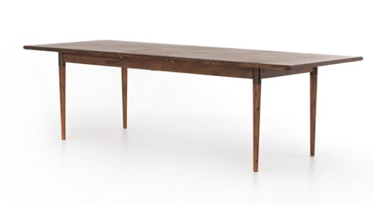 Warm brown wood rectangular extendable dining table