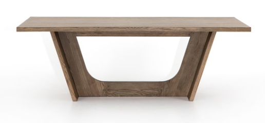Angular V-base, thick oak veneers in smokey gray brown dining table, seats 8