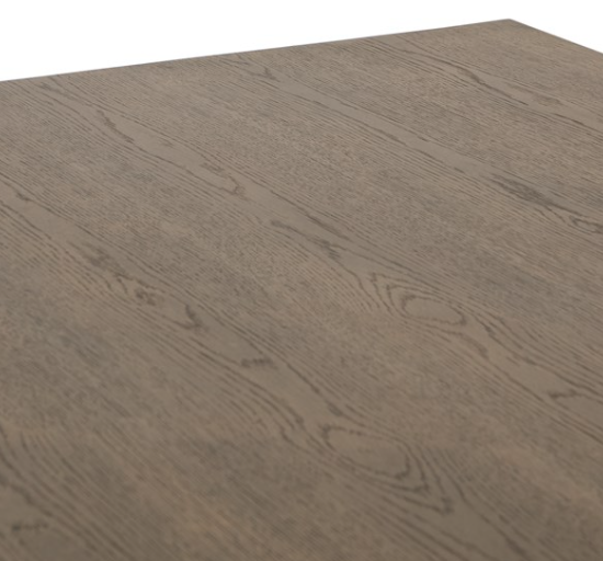 Angular V-base, thick oak veneers in smokey gray brown dining table, seats 8