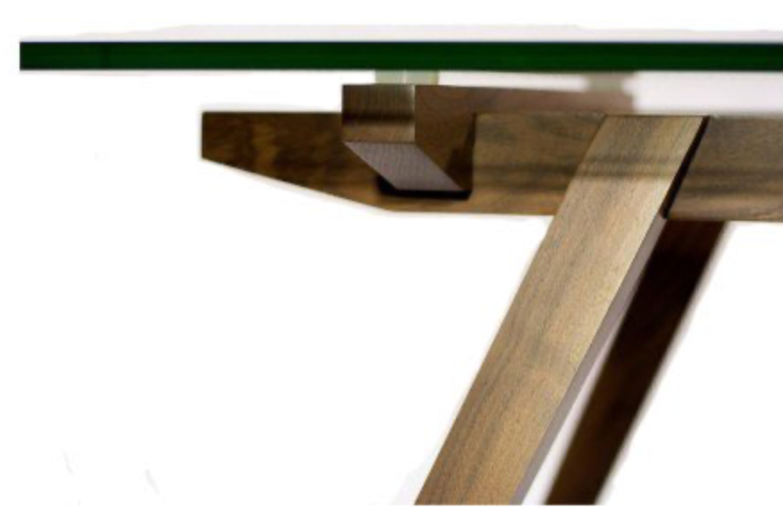 American walnut base, tempered glass top dining table