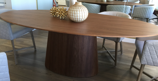 Walnut oval dining table with oval walnut base