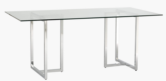 Chrome base, tempered glass top dining table