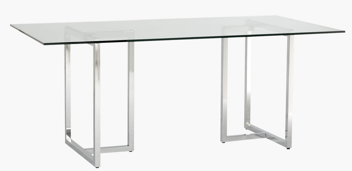 Chrome base, tempered glass top dining table