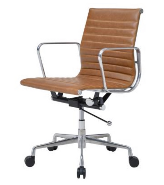 Tawny brown Knoll like desk chair with chrome arms and rolling base