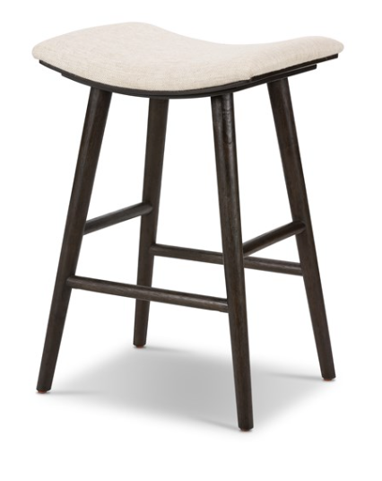 Counter stool, black legs, cream fabric seat
