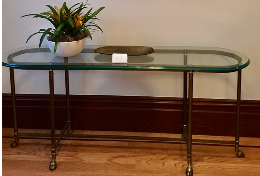 Vintage brass and glass console table