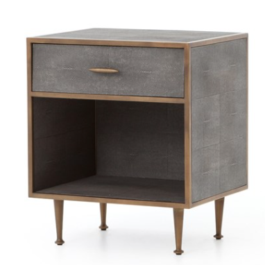 Gray shagreen night stand with brass legs and hardware