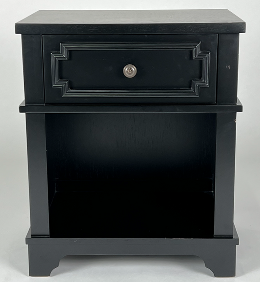 Black night stand with drawer and open cubby